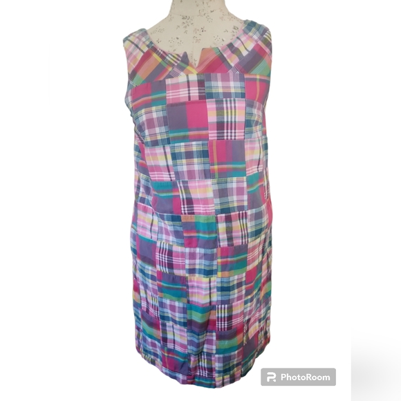 Talbots Pink Madras Plaid Patchwork Dress 8P - Picture 2 of 8
